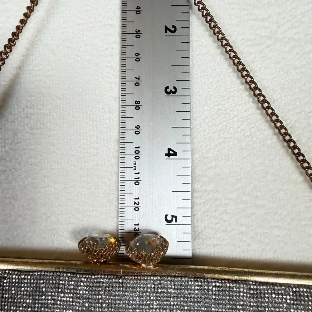 Vintage Made in France Silver Beaded Evening Bag Rhinestone Kiss Lock Purse